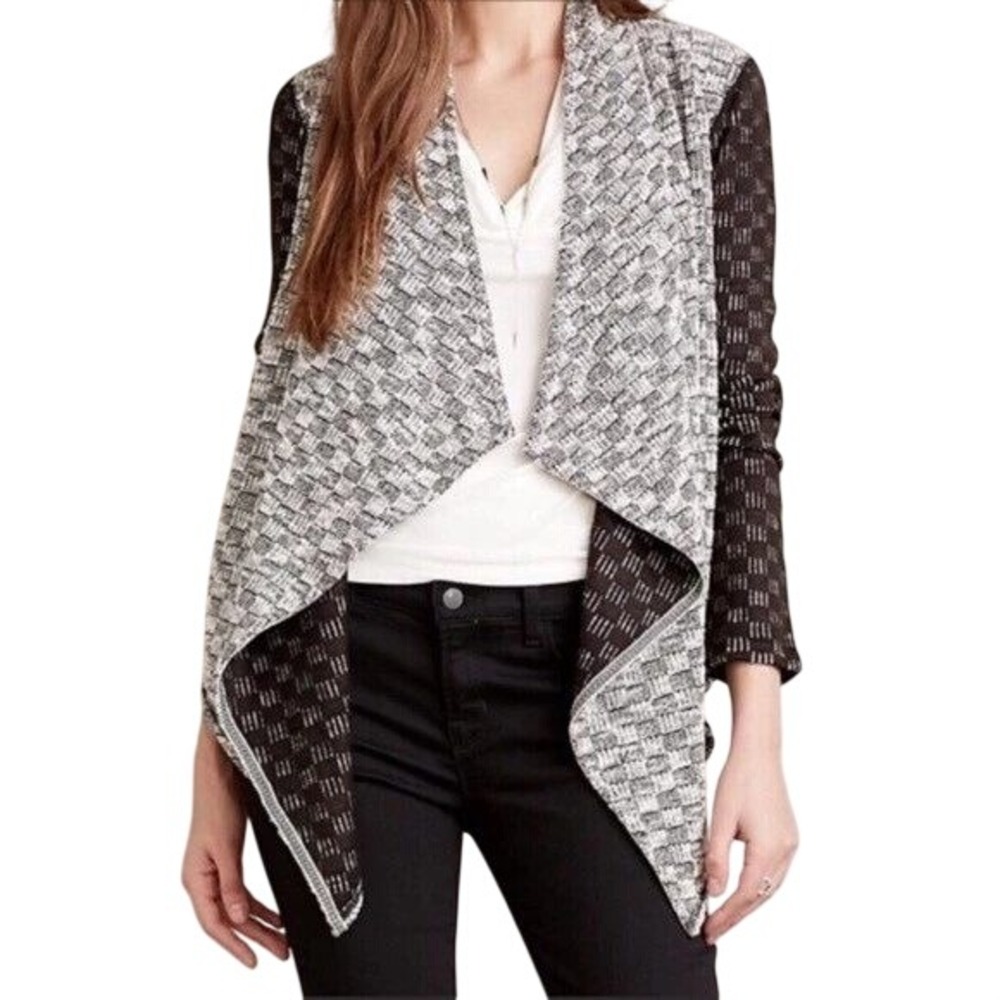 Saturday Sunday Women's M Black Anthropologie Open Front Cardigan Cotton Blend